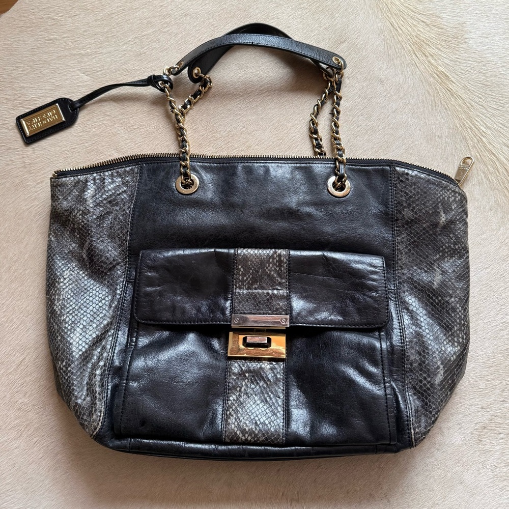 Badgley Mischka Black and Gray Leather Shoulder Bag